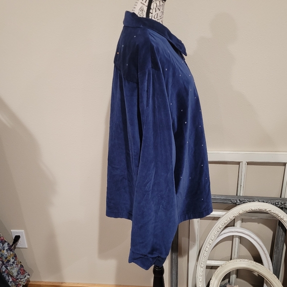Quacker Factory Women's 2X Blue Velour Zip front jacket w/rhinestone trim - Picture 4 of 10